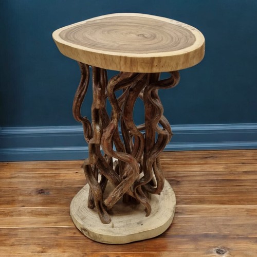 Wooden side table flower - side,