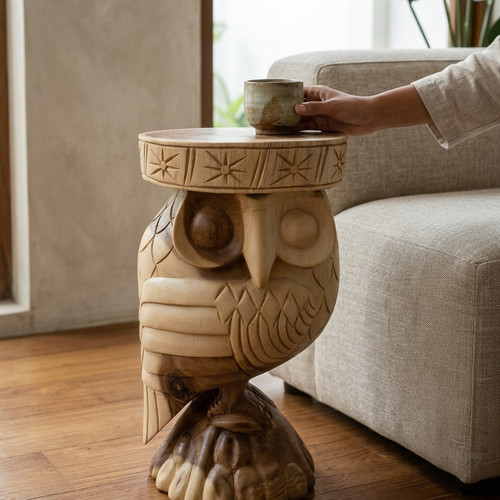 Side table owl suar wood - table,