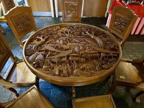 Large hand carved solid teak - carved,