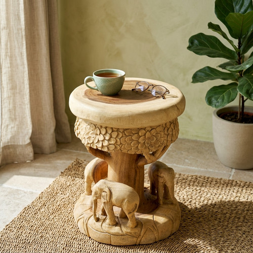 Wooden side table - side, elephant